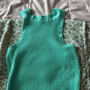 Sleeveless Ribbed Green Top